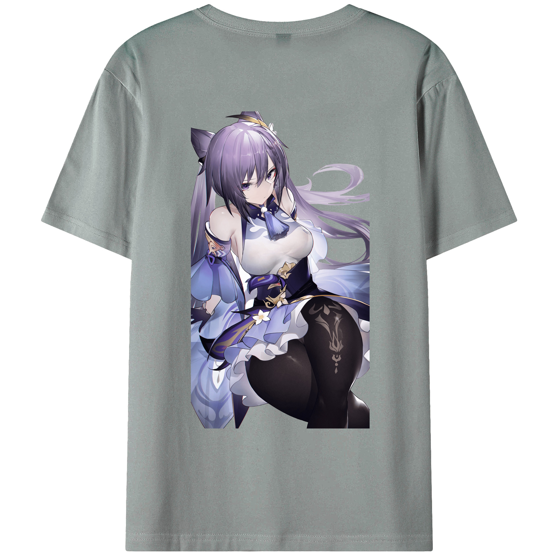 げんし神 刻晴 こくせい genshin Kokusei 綿100％ メンズ半袖Tシャツ（バックプリント） 通気性